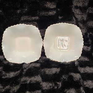Pair of Milk Glass, Square, Candy Dish Bowl, Diamo